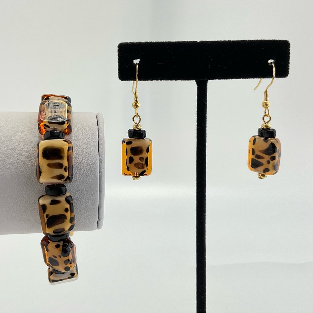 Leopard Pattern Glass Bead Bracelet, Mod, Minimal… - image 7